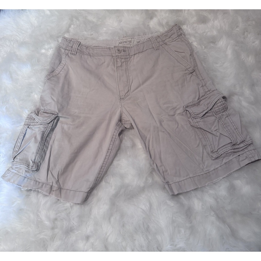 Y2K Aeropostale Vintage Beige Drawstring Baggy Cargo Shorts Men's 36x12 A987-09